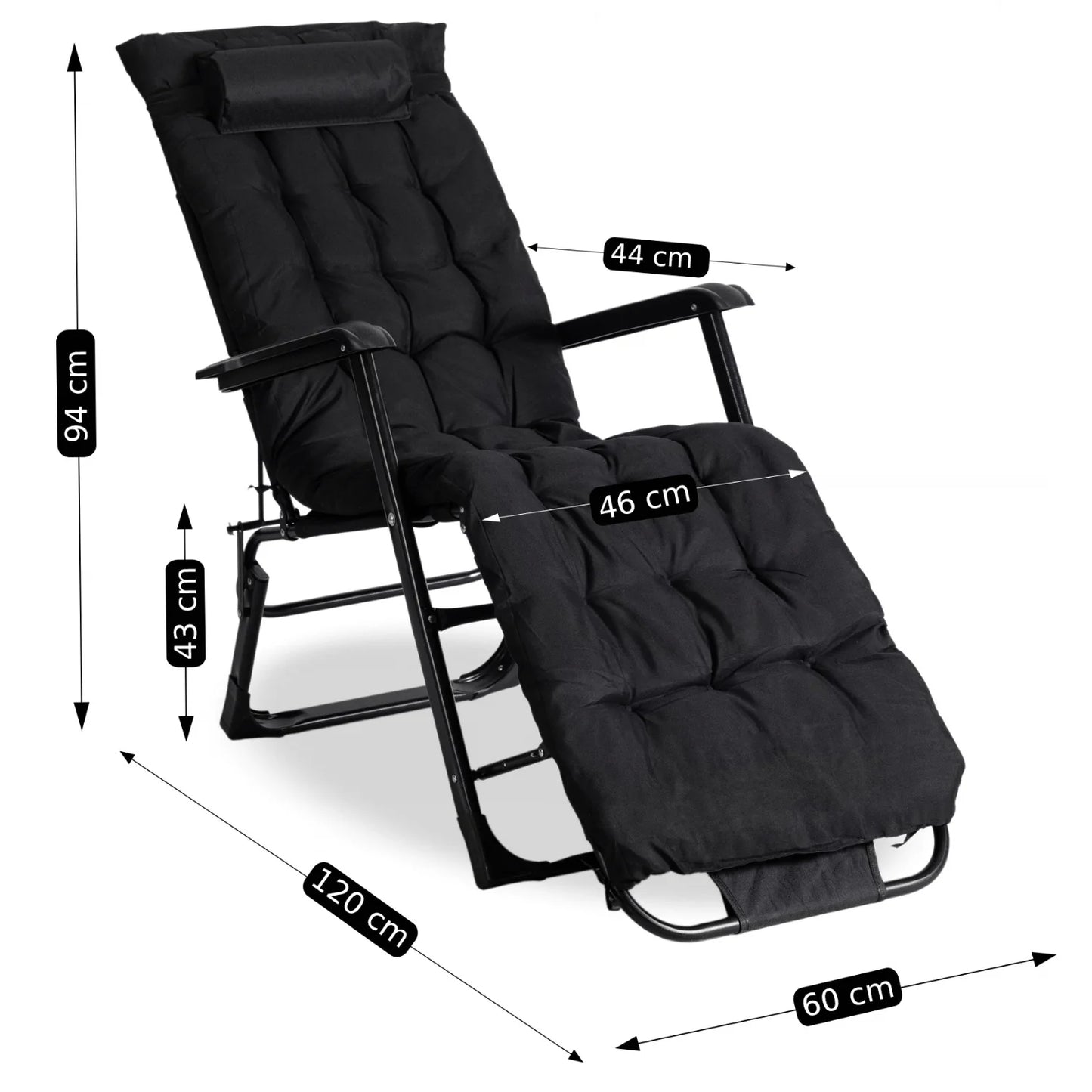 Elite EDISON Garden Recliner Black - Adjustable Outdoor Lounger