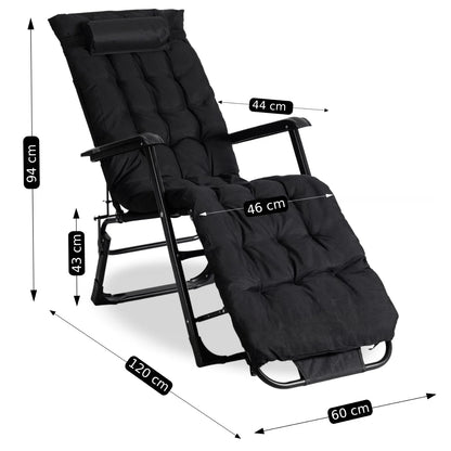 Elite EDISON Garden Recliner Black - Adjustable Outdoor Lounger
