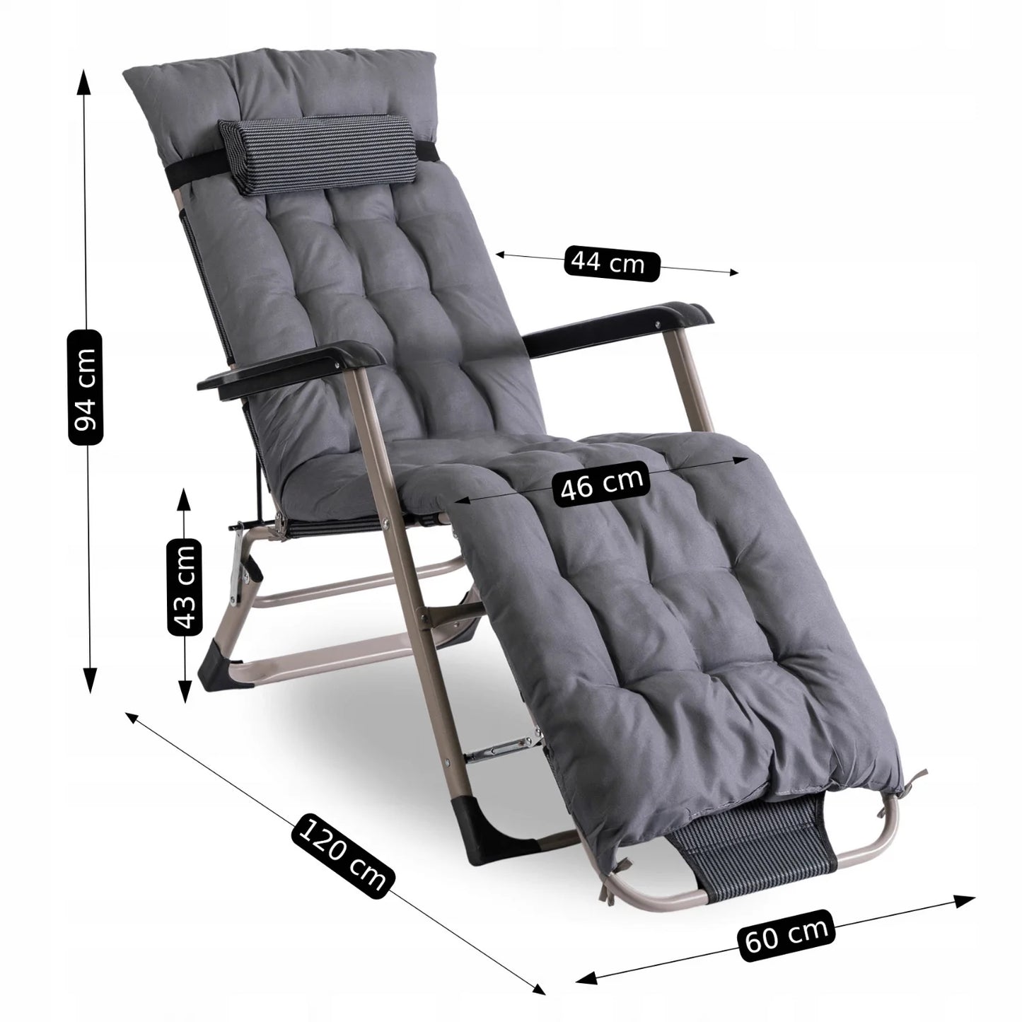Elite EDISON Garden Recliner Grey - Adjustable Lounger with Footrest