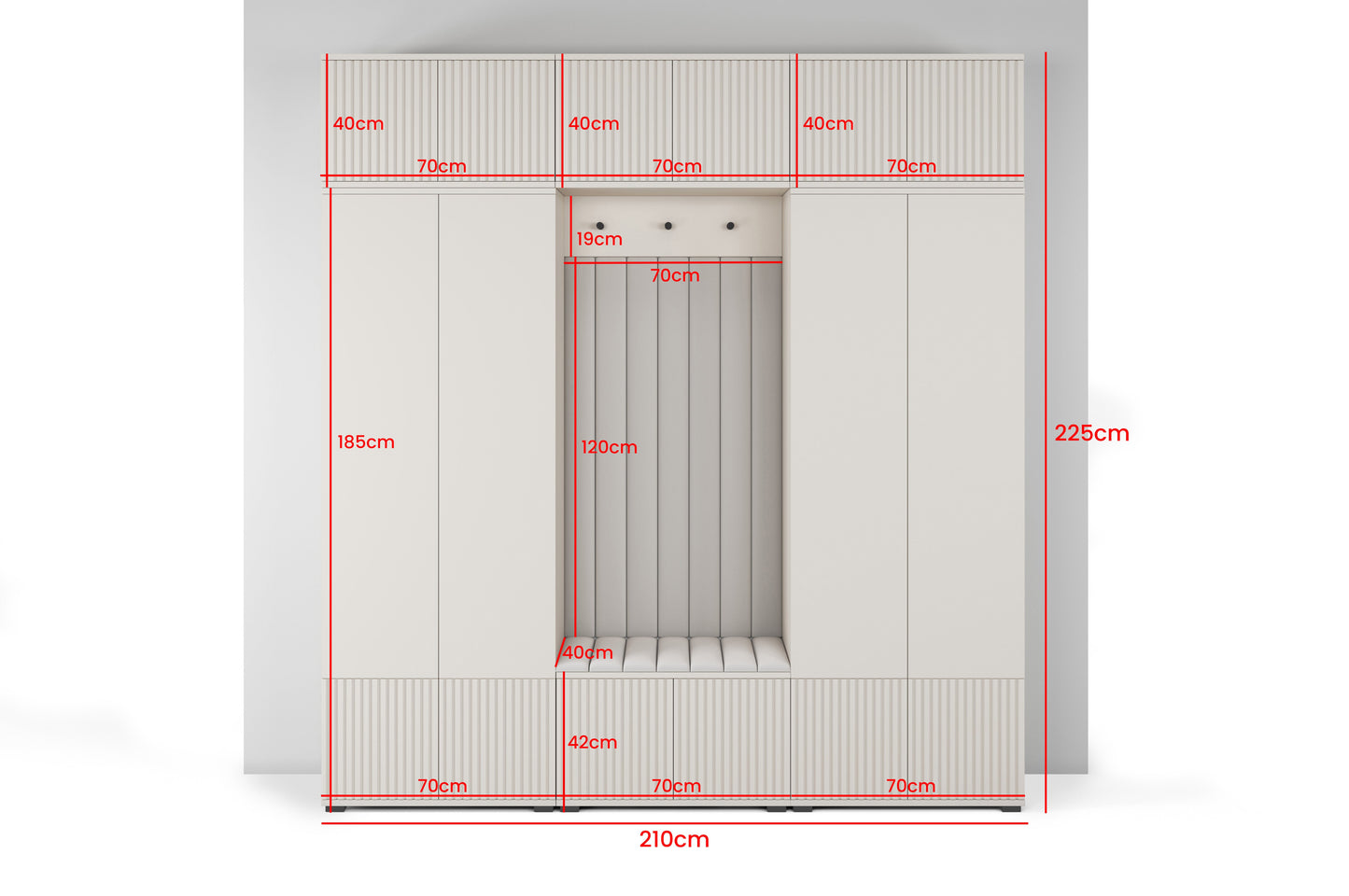 PK Rayo 3 Hallway Wardrobe - Upholstered Panels in Various Colours