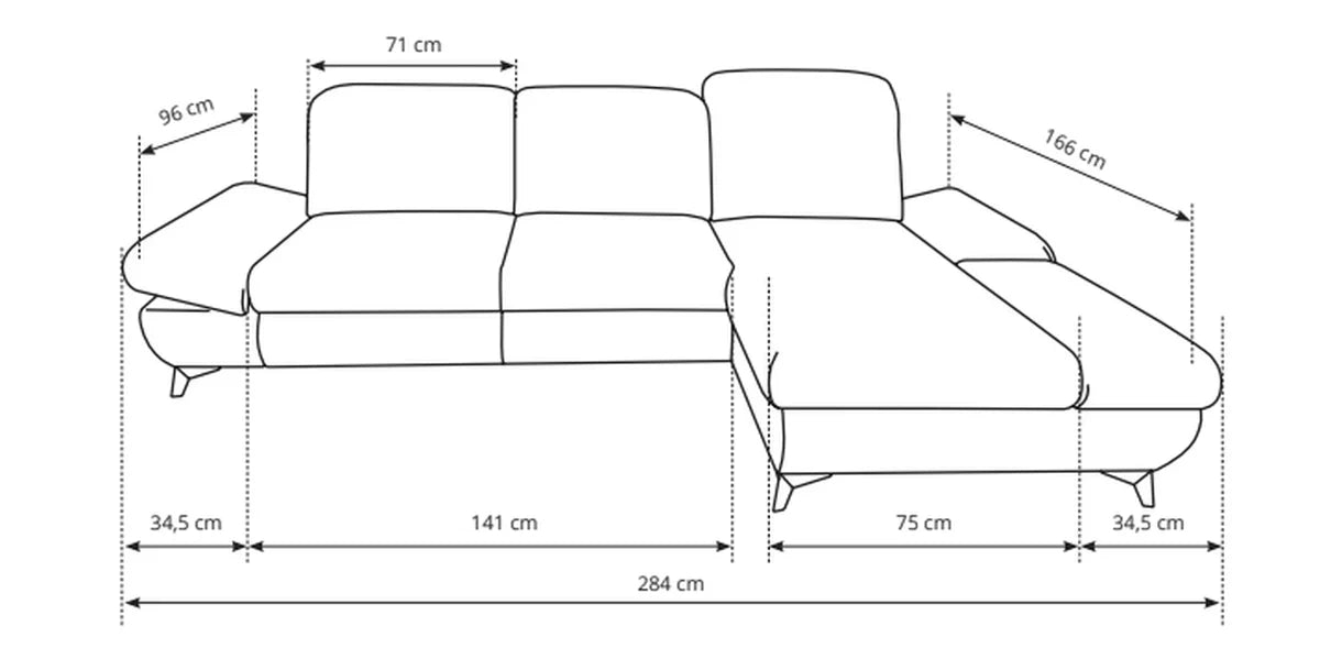 Lask HARPER Corner Sofa with Sleeping Function – 283 x 172 cm – Left or Right Configuration