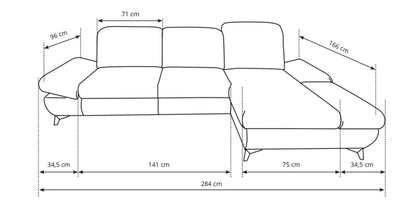 Lask HARPER Corner Sofa with Sleeping Function – 283 x 172 cm – Left or Right Configuration