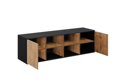 Customizable Murphy Bed BASIC Horizontal  Furniture Set Black and Lancelot Oak 90, 120, 140 x 200 cm
