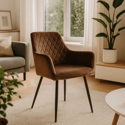 Elite BRESSO Upholstered Dining Chair – Brown Velvet Modern