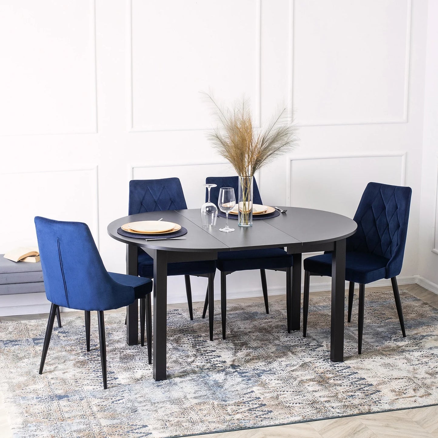 Elite CORK Navy Blue Velvet Chair – A Statement of Elegance & Comfort