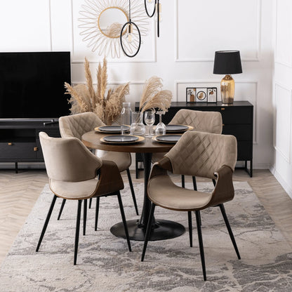 Elite DAKOTA Beige/Walnut Velour Chair – A Fusion of Elegance and Comfort