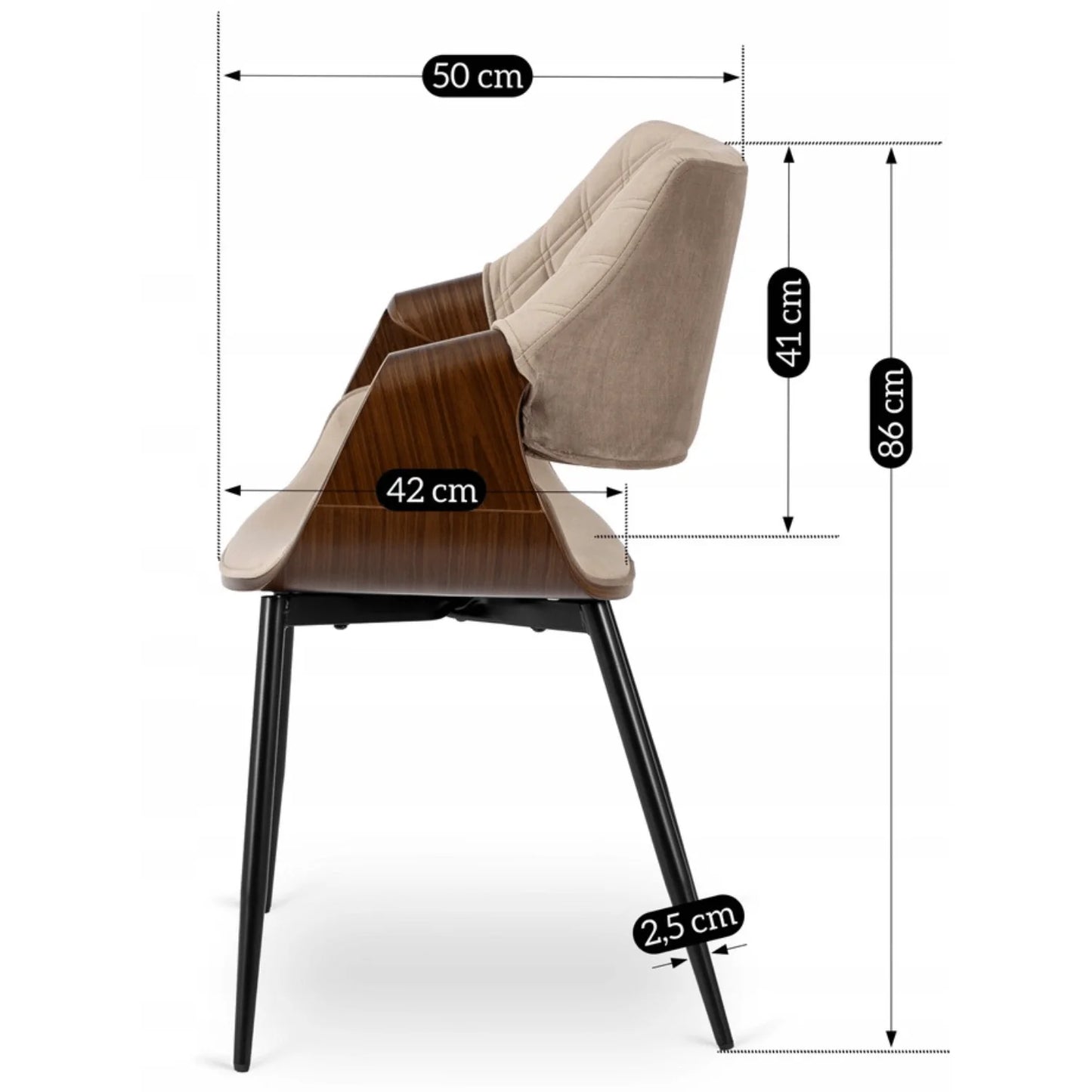 Elite DAKOTA Beige/Walnut Velour Chair – A Fusion of Elegance and Comfort