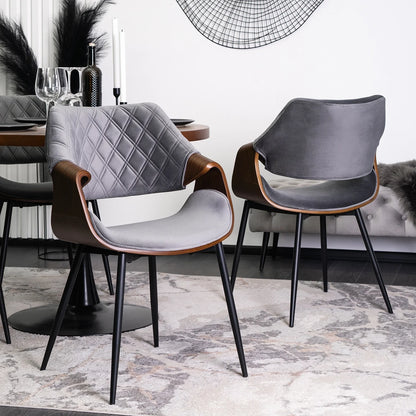 Elite DAKOTA Gray/Walnut Velour Chair – A Blend of Modern & Classic Elegance