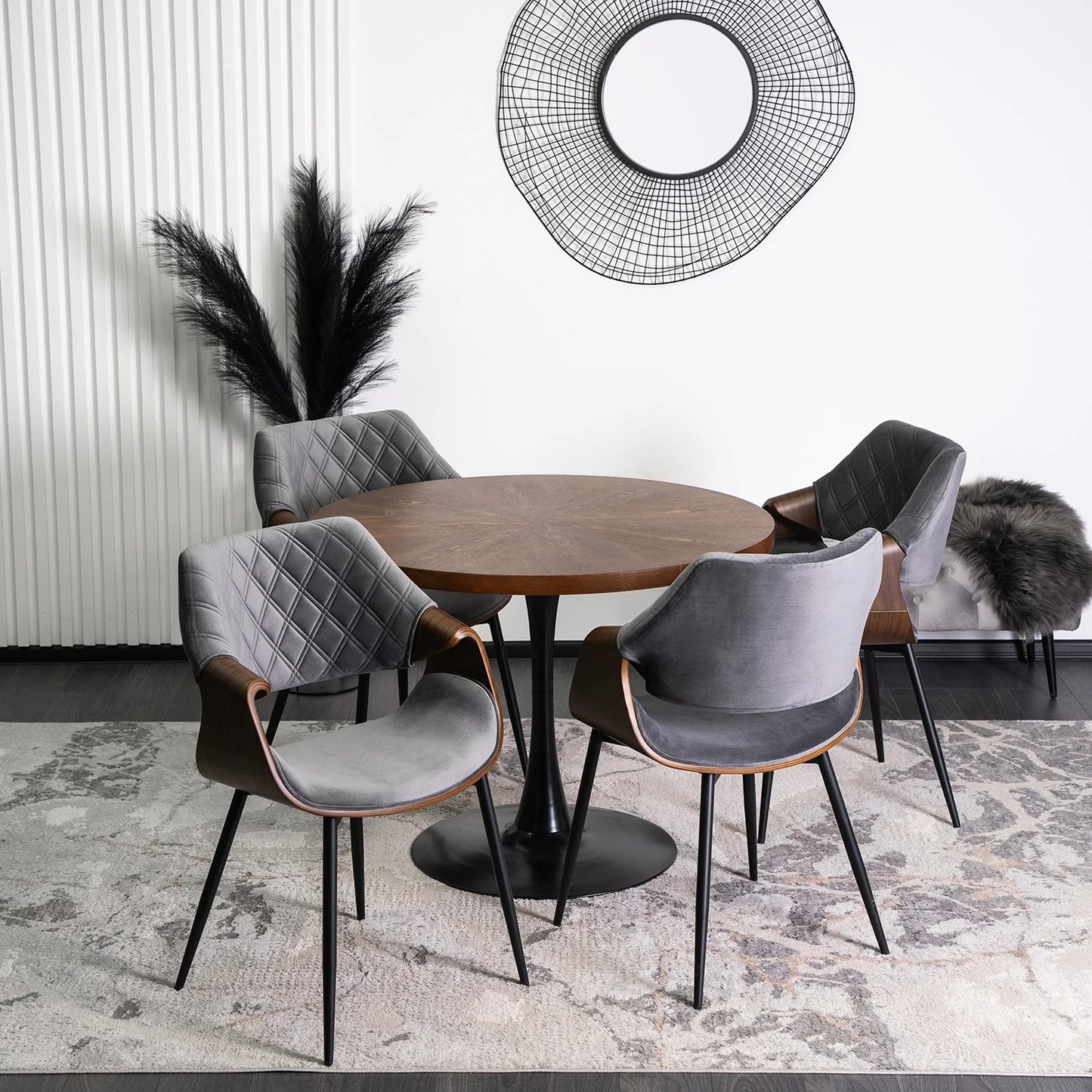 Elite DAKOTA Gray/Walnut Velour Chair – A Blend of Modern & Classic Elegance