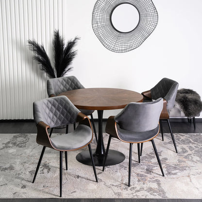 Elite DAKOTA Gray/Walnut Velour Chair – A Blend of Modern & Classic Elegance