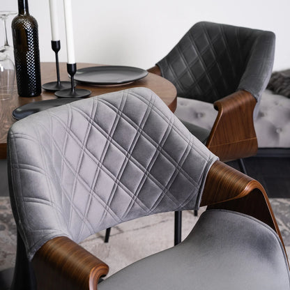 Elite DAKOTA Gray/Walnut Velour Chair – A Blend of Modern & Classic Elegance
