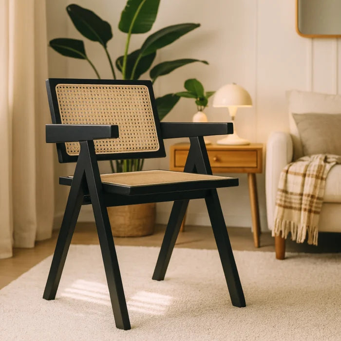 Elite MADERA Wooden Chair Black / Beige – Classic Retro with Openwork Design