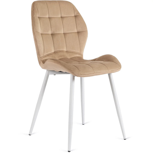 Elite LUCKY Beige Velvet Chair with White Legs – A Touch of Elegance