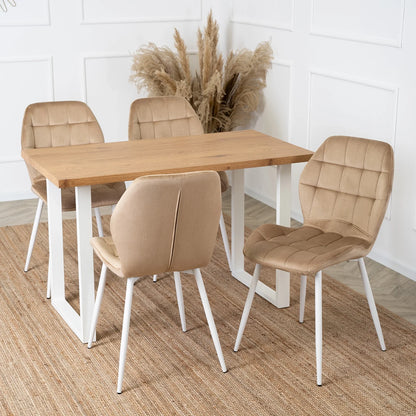 Elite LUCKY Beige Velvet Chair with White Legs – A Touch of Elegance