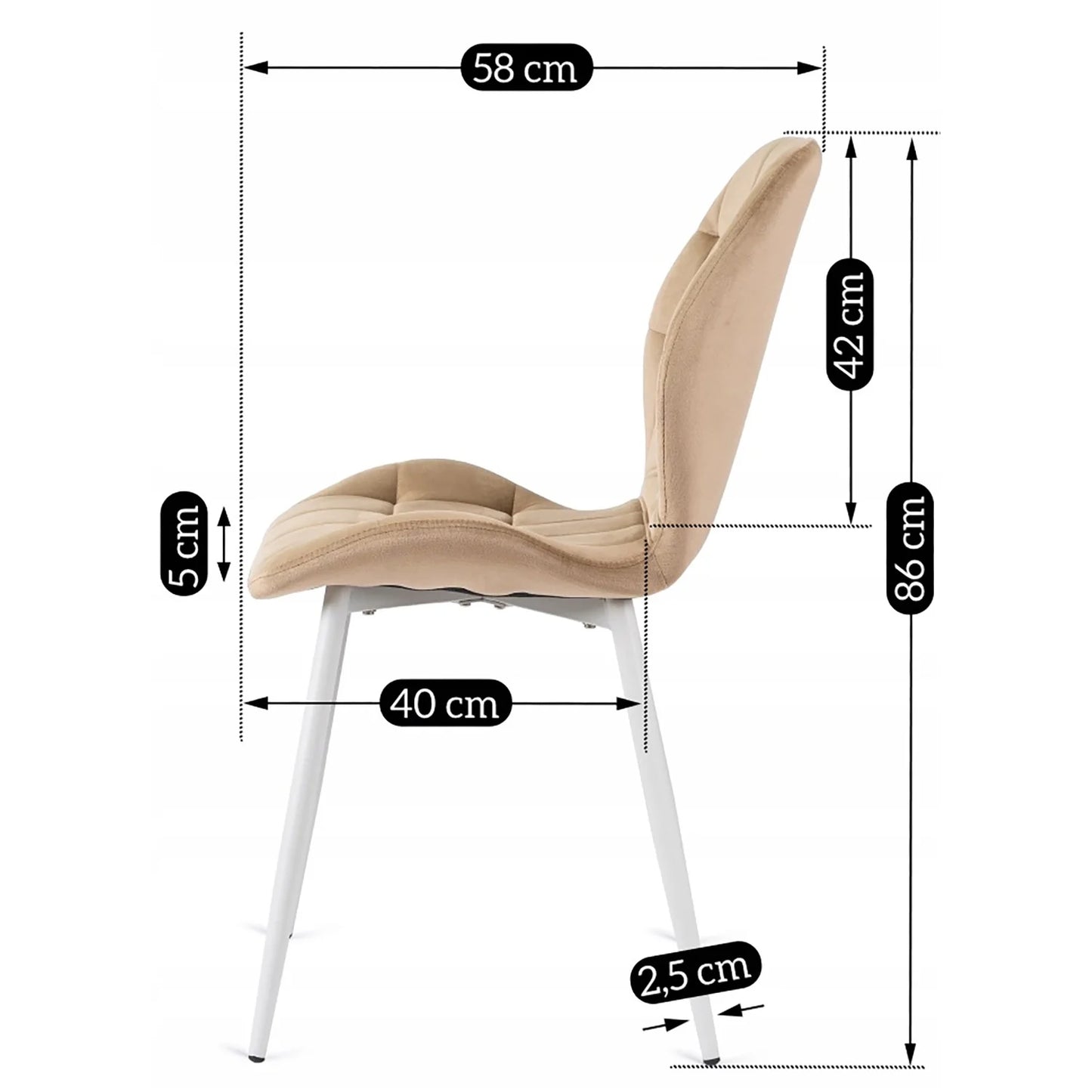 Elite LUCKY Beige Velvet Chair with White Legs – A Touch of Elegance