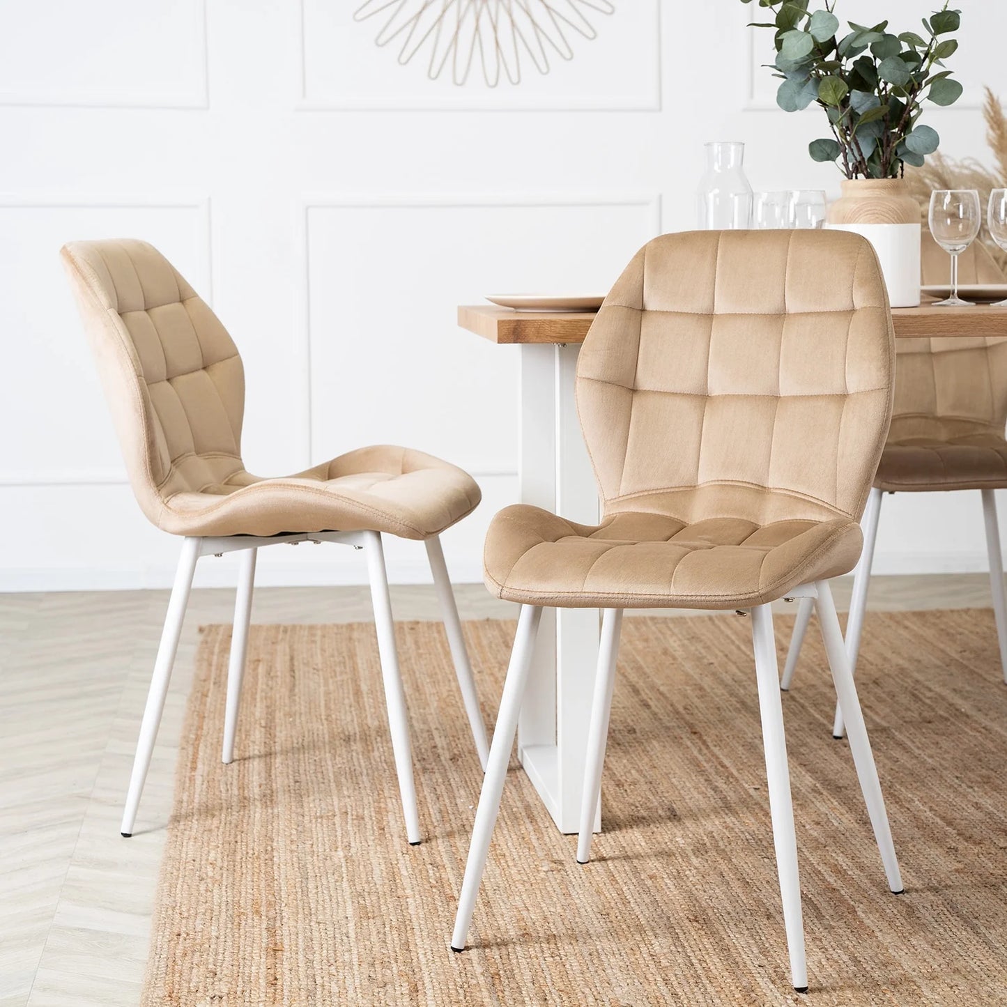 Elite LUCKY Beige Velvet Chair with White Legs – A Touch of Elegance