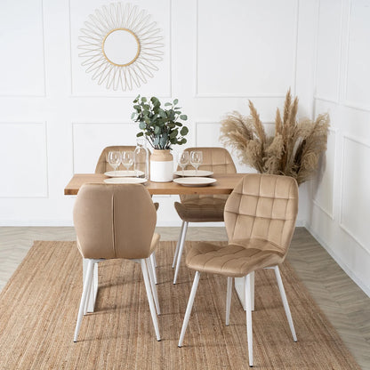 Elite LUCKY Beige Velvet Chair with White Legs – A Touch of Elegance