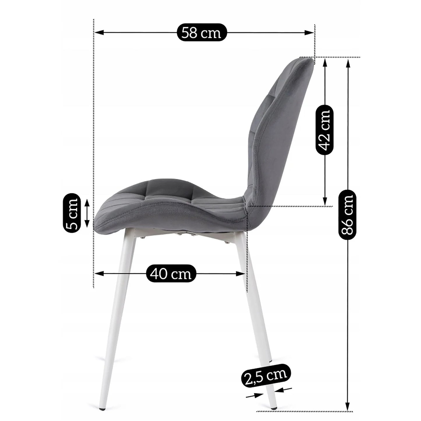 Elite LUCKY Grey Velvet Chair with White Legs – Modern Elegance for Your Space