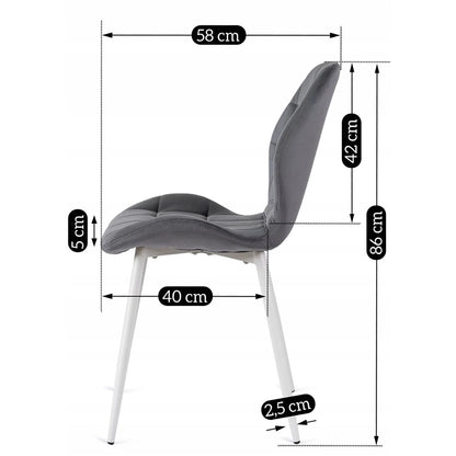 Elite LUCKY Grey Velvet Chair with White Legs – Modern Elegance for Your Space