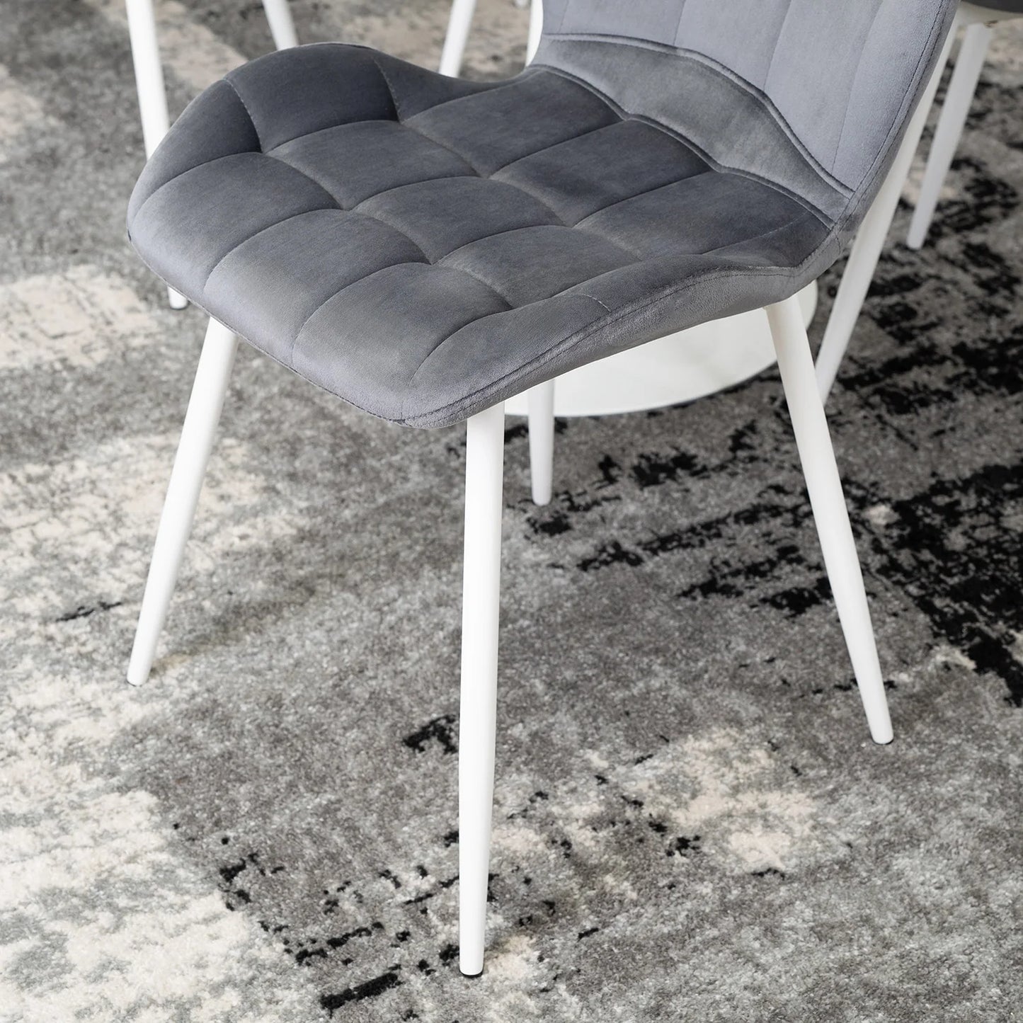 Elite LUCKY Grey Velvet Chair with White Legs – Modern Elegance for Your Space