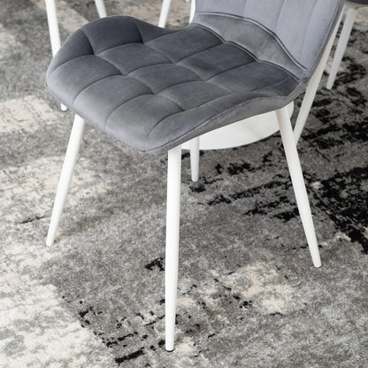 Elite LUCKY Grey Velvet Chair with White Legs – Modern Elegance for Your Space