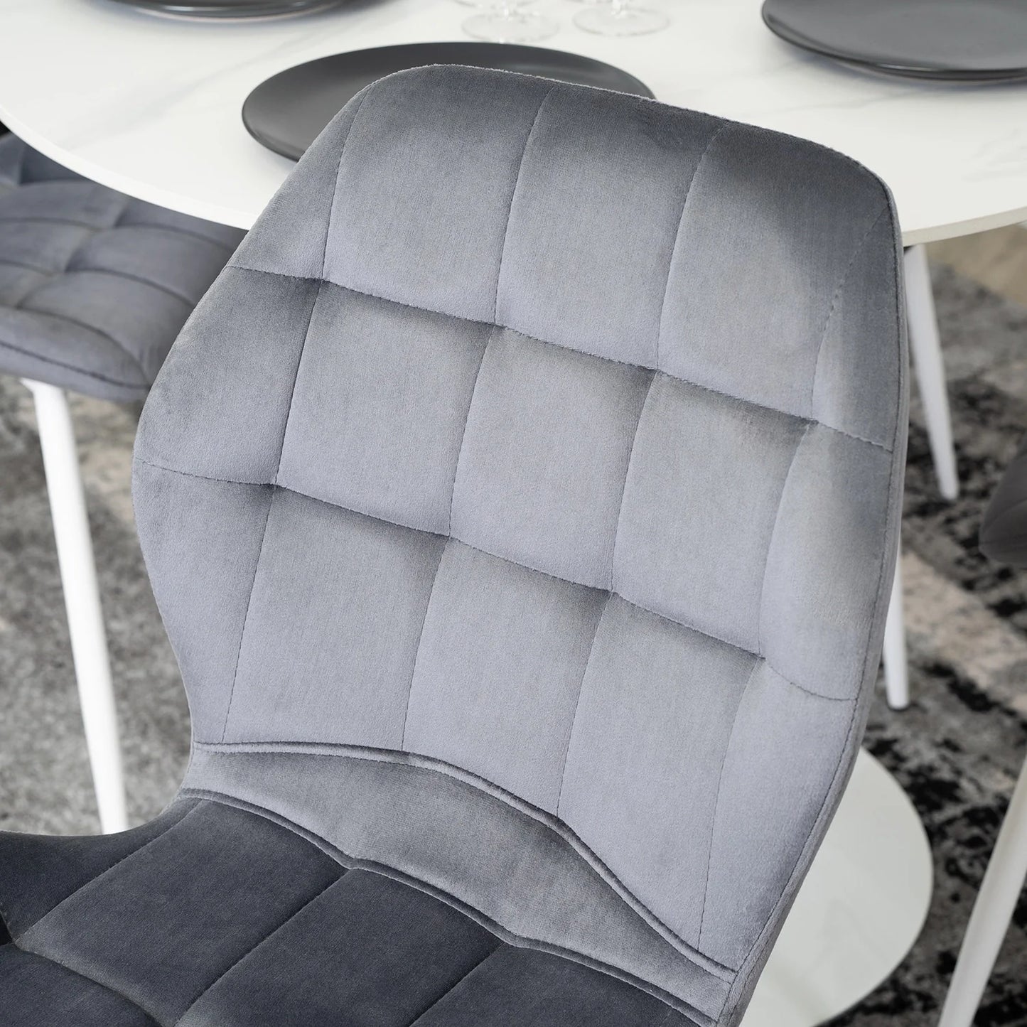 Elite LUCKY Grey Velvet Chair with White Legs – Modern Elegance for Your Space