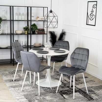 Elite LUCKY Grey Velvet Chair with White Legs – Modern Elegance for Your Space