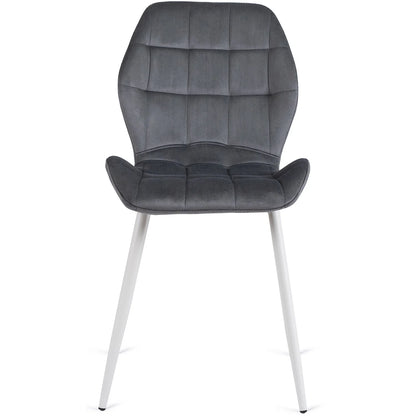Elite LUCKY Grey Velvet Chair with White Legs – Modern Elegance for Your Space