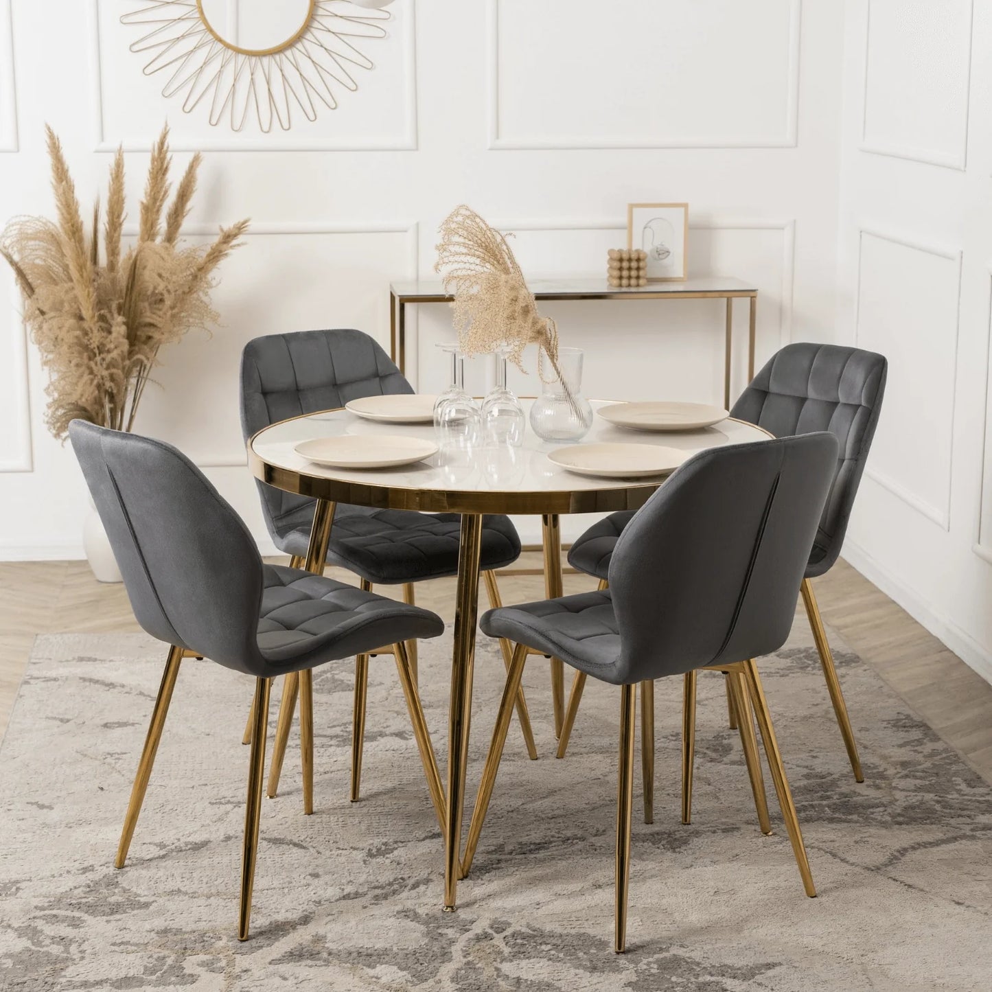 Elite LUCKY Gray Velvet Chair with Gold Legs – Elegant & Modern Seating