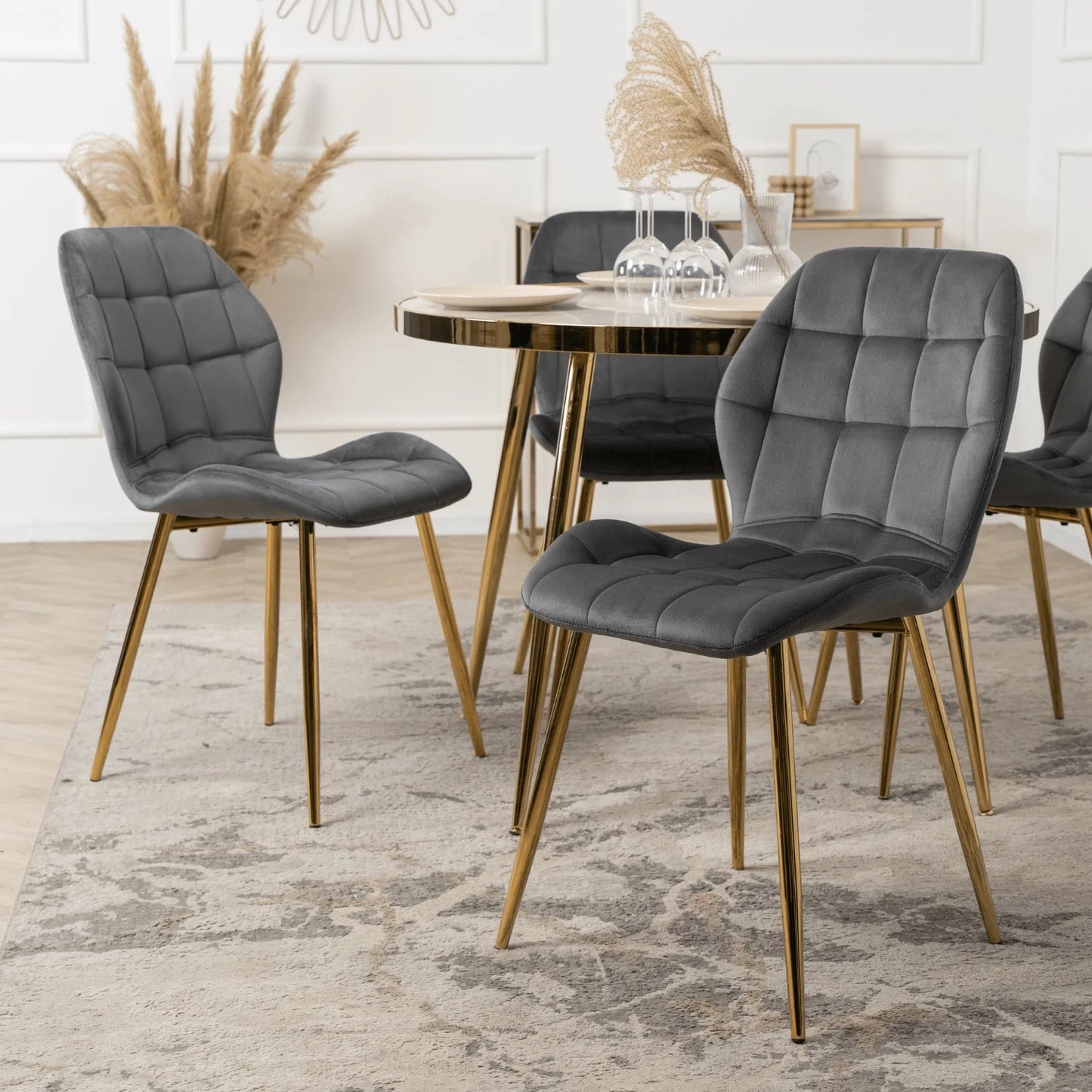 Elite LUCKY Gray Velvet Chair with Gold Legs – Elegant & Modern Seating