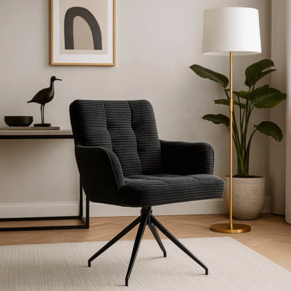 Elite AKITA Modern Upholstered Swivel Chair-Modern Black  Corduroy