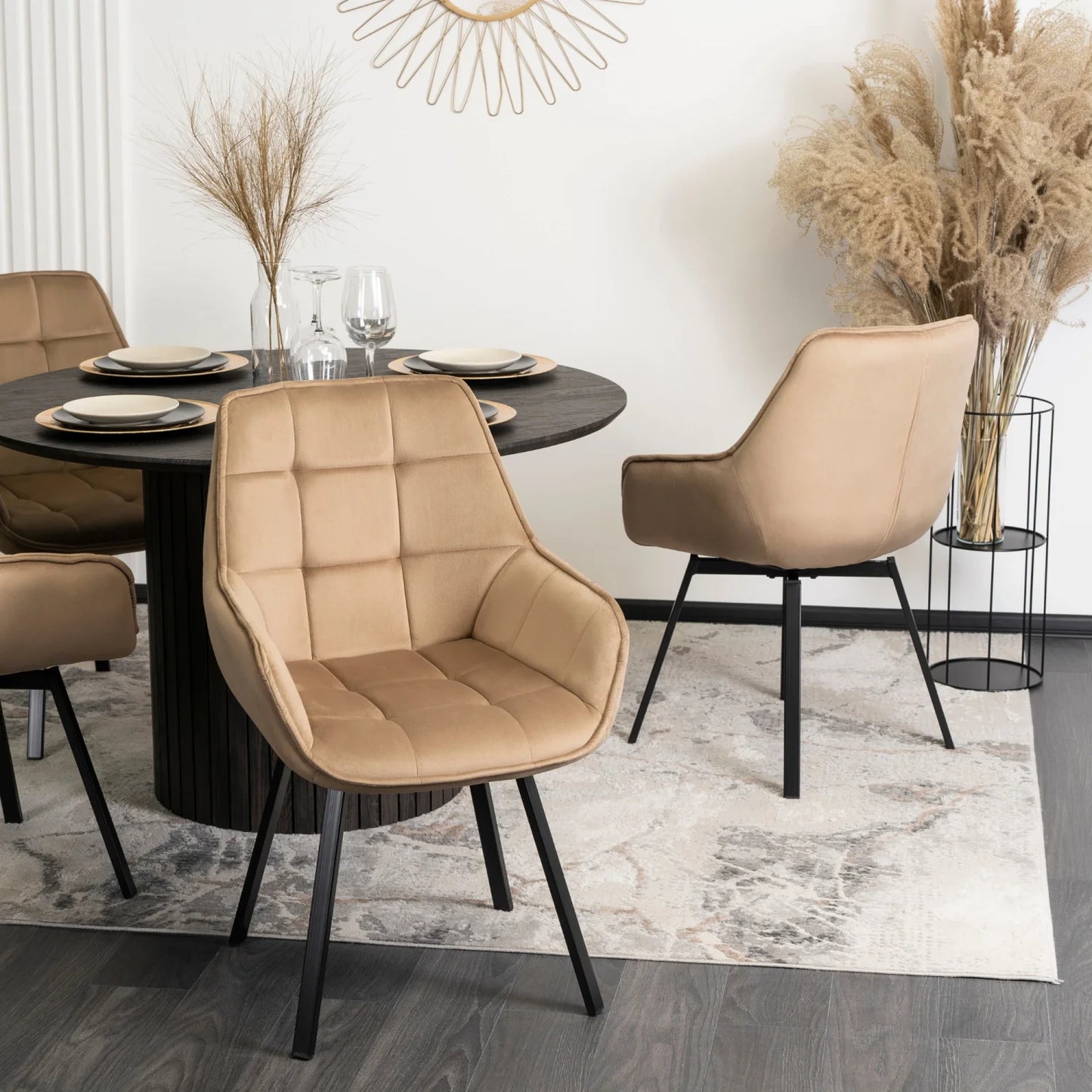 Elite LUNA Beige Velvet Swivel Chair – Elegant Comfort & Modern Design