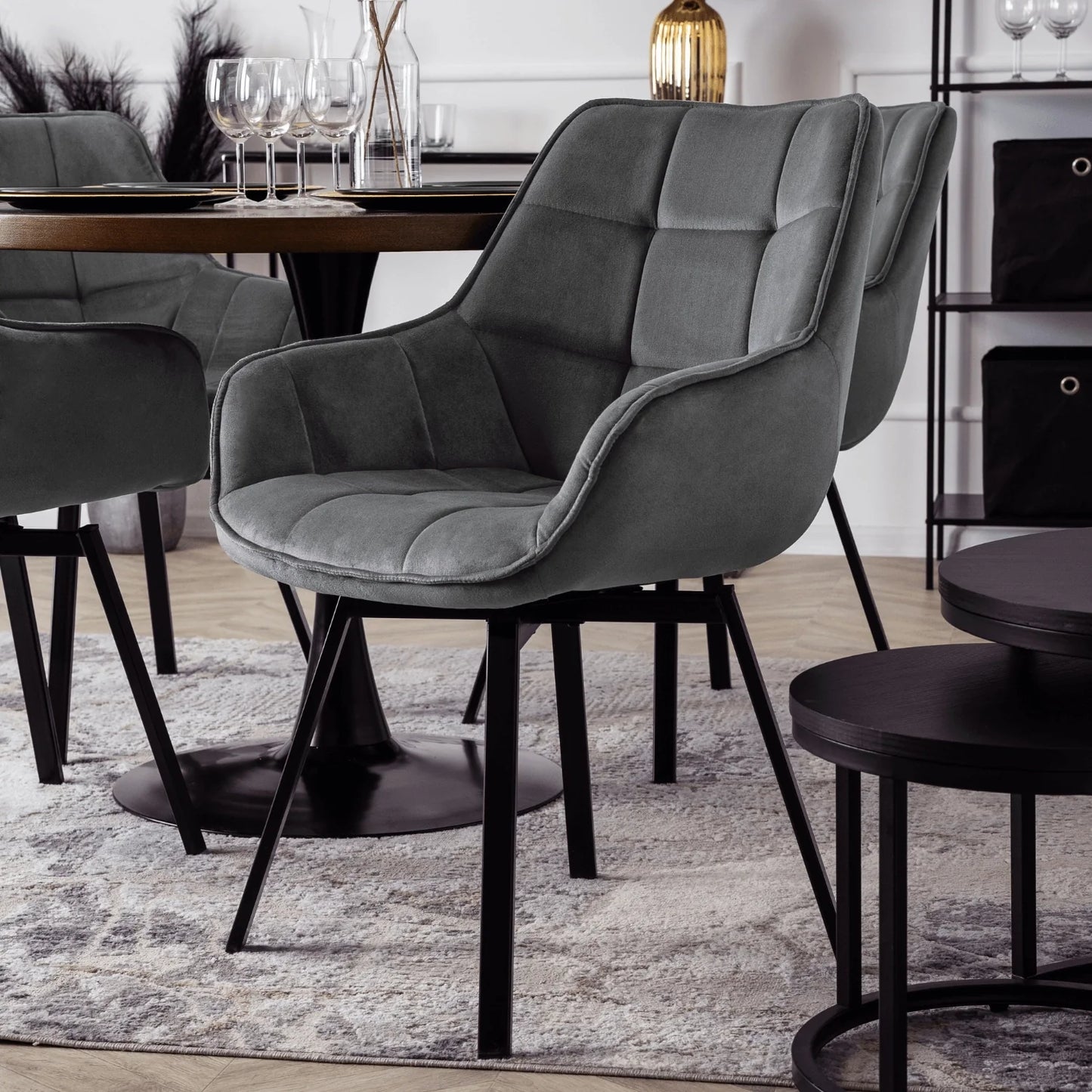 Elite LUNA Grey Velvet Swivel Chair – Modern Comfort with Style