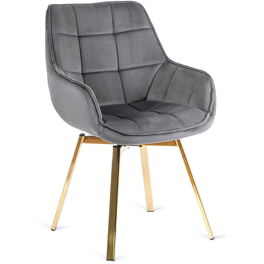 Elite MIA Swivel Velvet Chair – Chic Gray & Gold Design