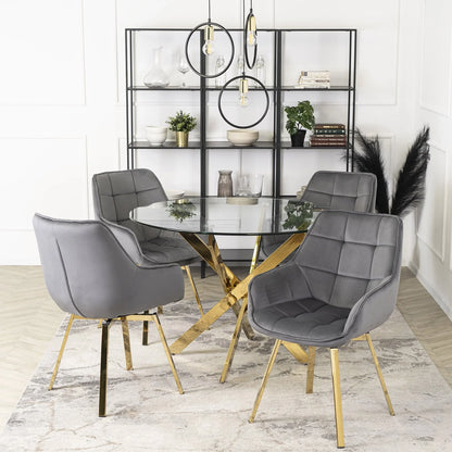 Elite MIA Swivel Velvet Chair – Chic Gray & Gold Design