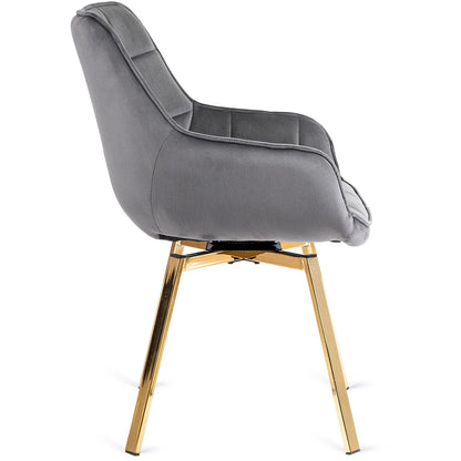 Elite MIA Swivel Velvet Chair – Chic Gray & Gold Design