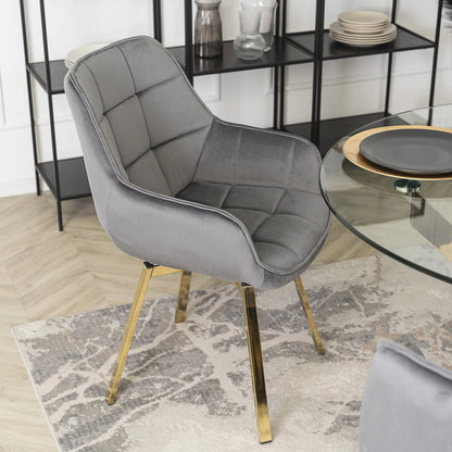 Elite MIA Swivel Velvet Chair – Chic Gray & Gold Design