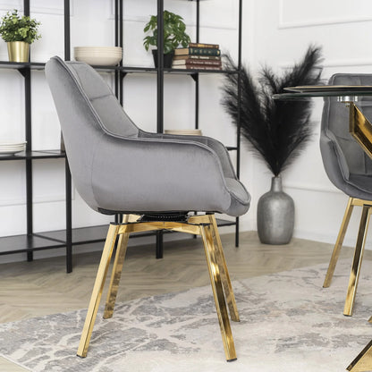Elite MIA Swivel Velvet Chair – Chic Gray & Gold Design