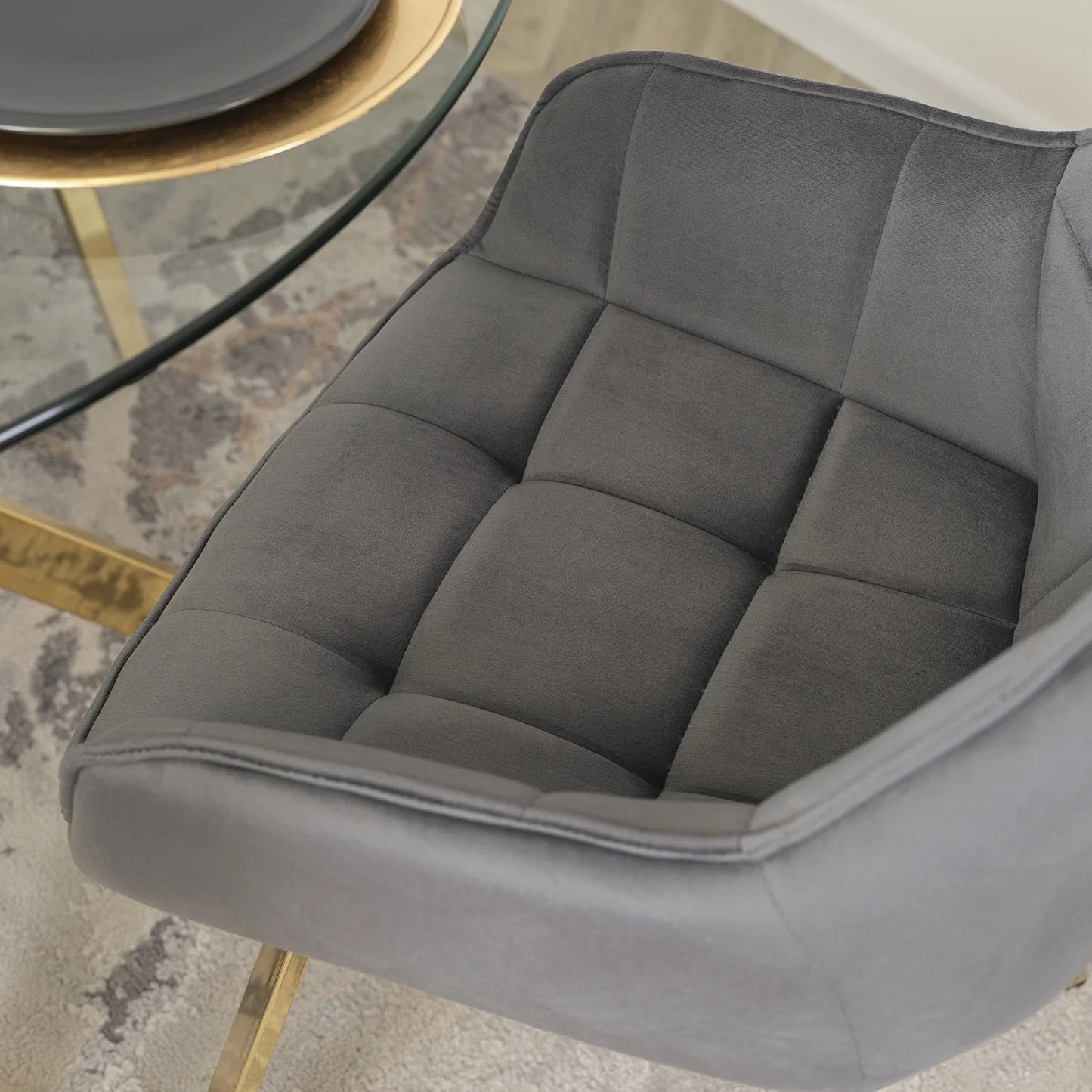 Elite MIA Swivel Velvet Chair – Chic Gray & Gold Design