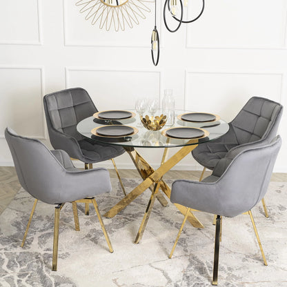 Elite MIA Swivel Velvet Chair – Chic Gray & Gold Design