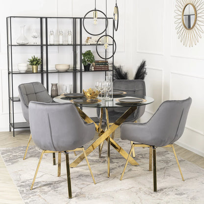 Elite MIA Swivel Velvet Chair – Chic Gray & Gold Design