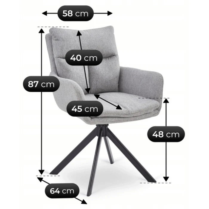 Elite PAUL Modern Upholstered Swivel Chair- Grey