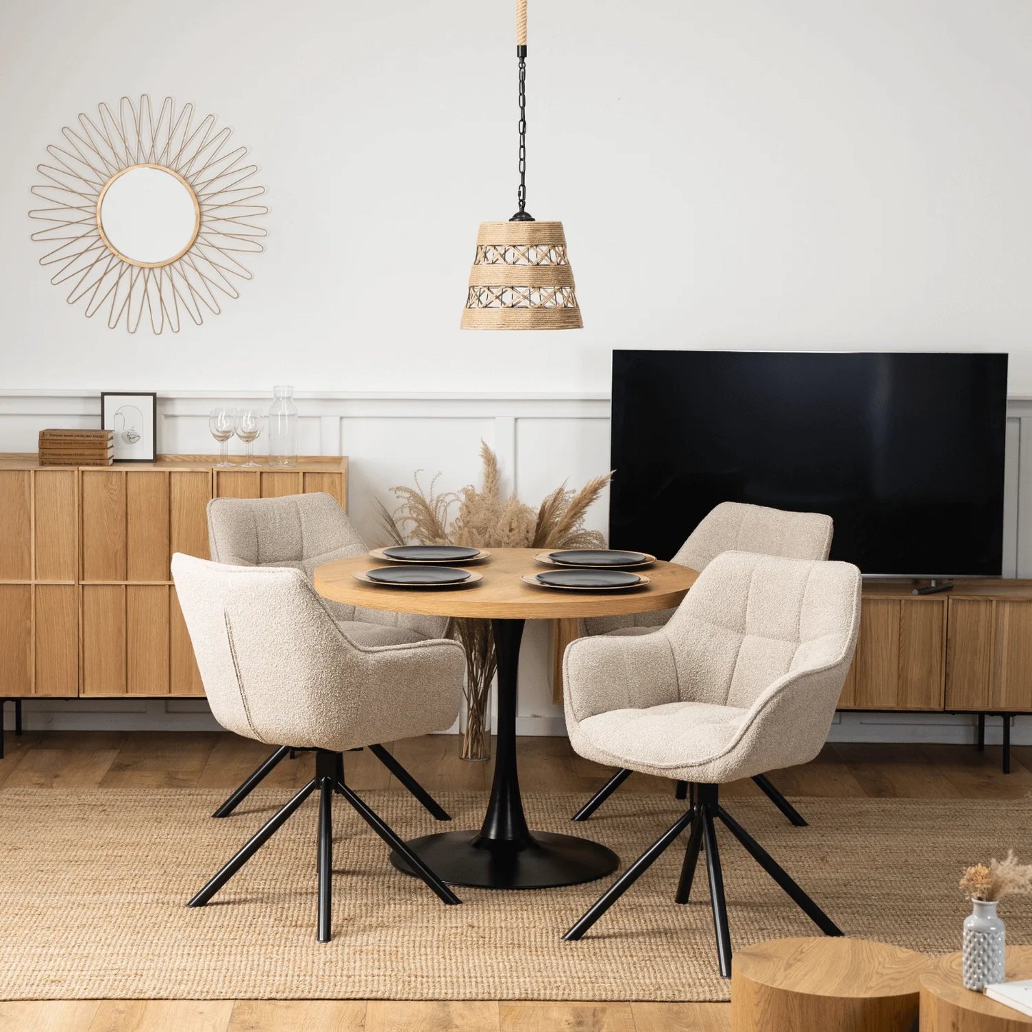 Elite PEONY Swivel Chair – Elegant Beige Bouclé Comfort