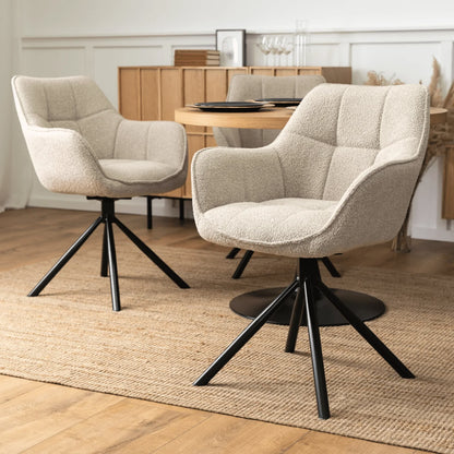Elite PEONY Swivel Chair – Elegant Beige Bouclé Comfort