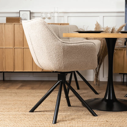 Elite PEONY Swivel Chair – Elegant Beige Bouclé Comfort