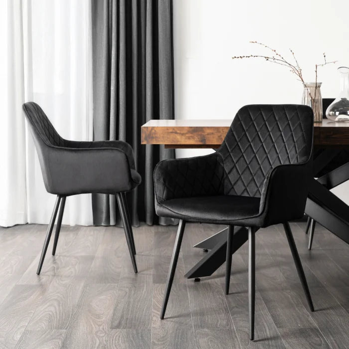 Elite BRESSO Upholstered Dining Chair – Black Velvet Modern