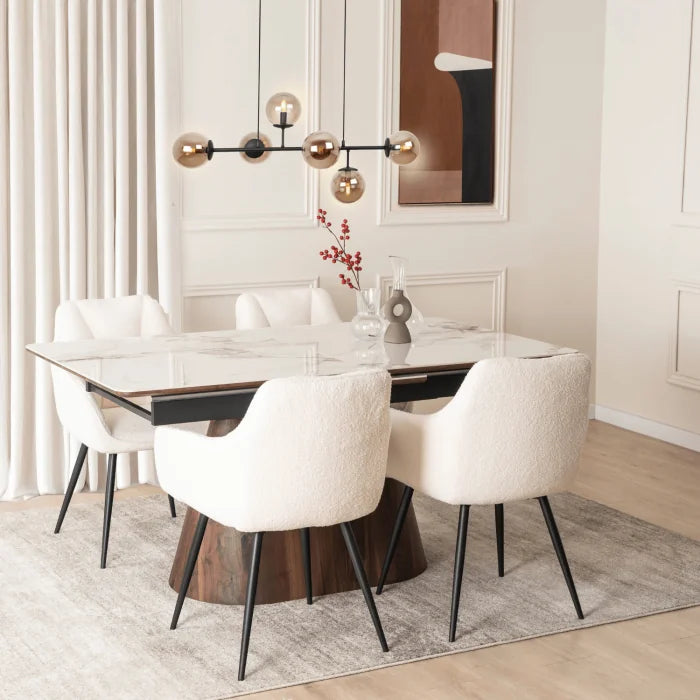 Elite NAWARA Upholstered Dining Chair- Cream Bouclé Modern