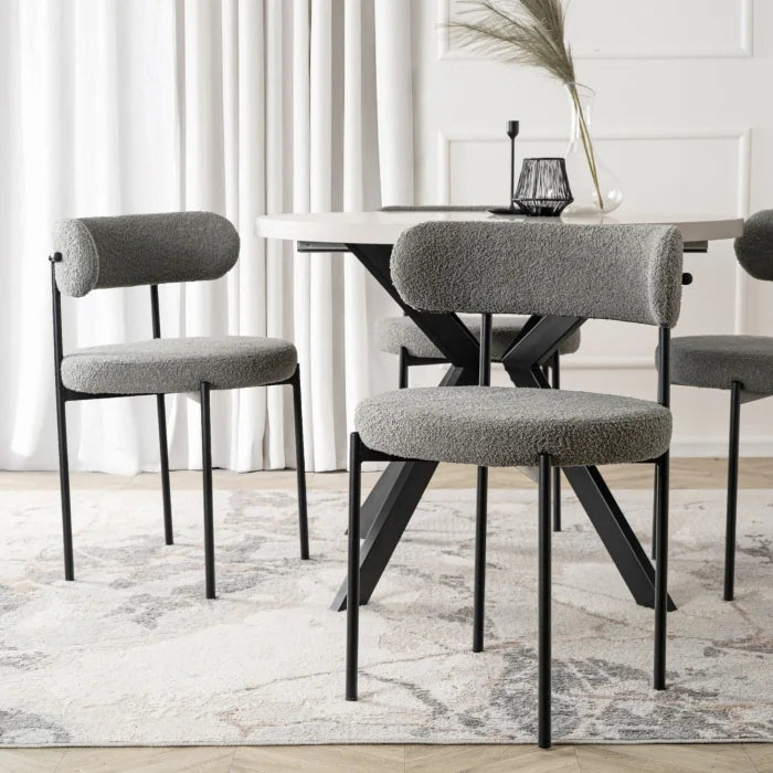 Elite TULSA Upholstered Lounge Chair – Grey Bouclé Modern