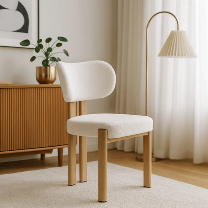 Elite GRENADA Upholstered Chair Oak/Cream Bouclé Modern