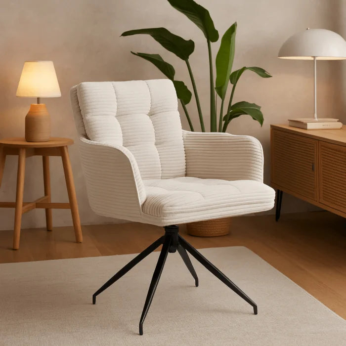 Elite AKITA Modern Upholstered Swivel Chair-Modern Cream Corduroy